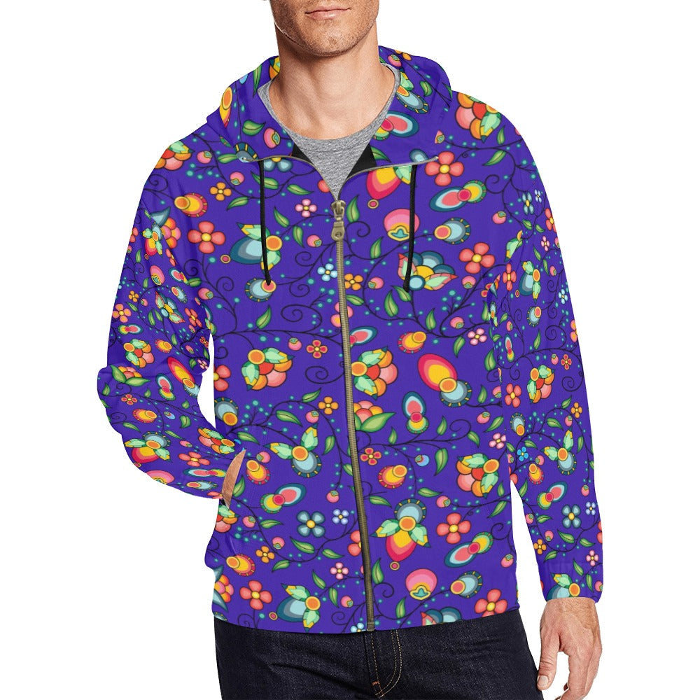 Floral Bounty Blue Men's Zipper Hoodie