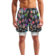 Load image into Gallery viewer, Indigenous Paisley Black Men&#39;s Sports Shorts with Compression Liner
