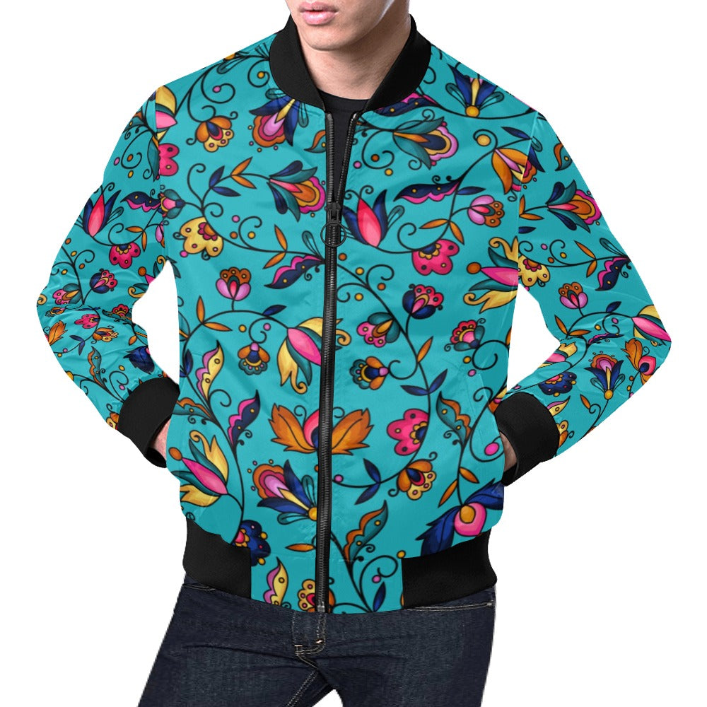 Copper Prairie Petals Turquoise Bomber Jacket for Men