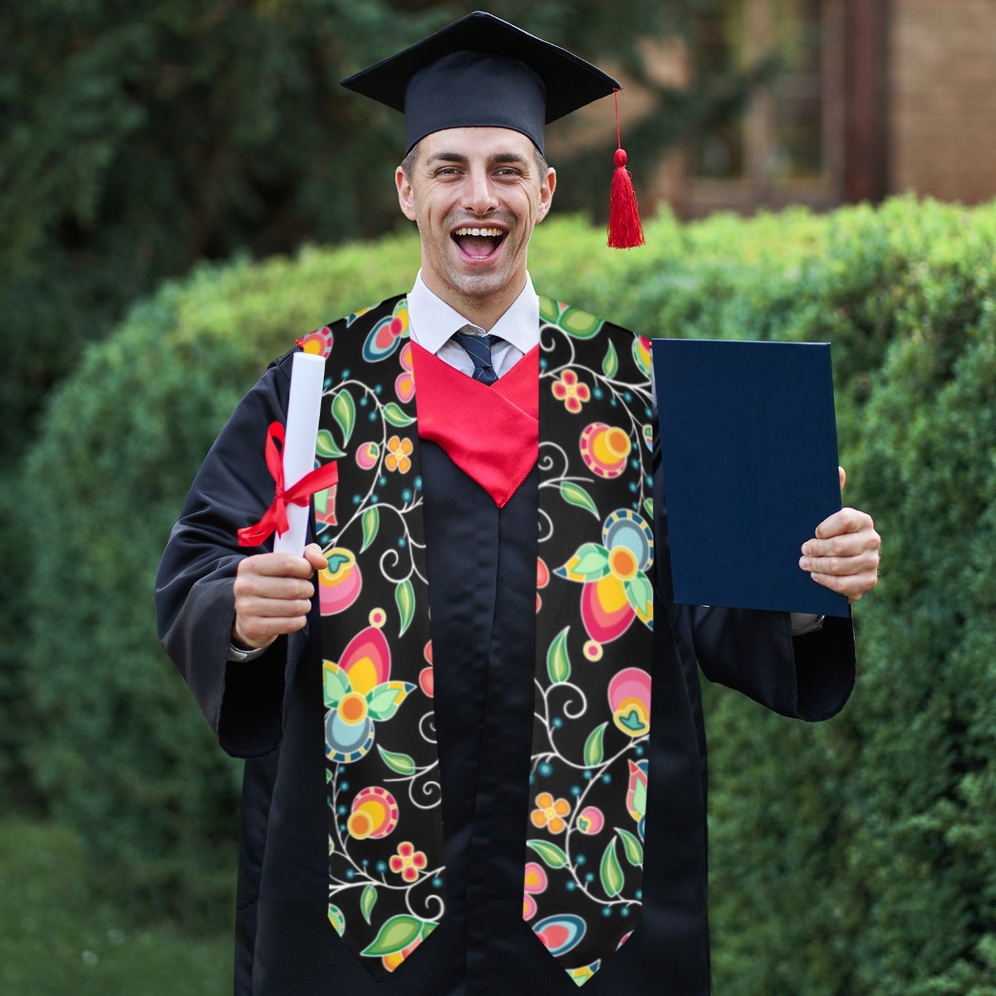 Floral Bounty Black Graduation Stole