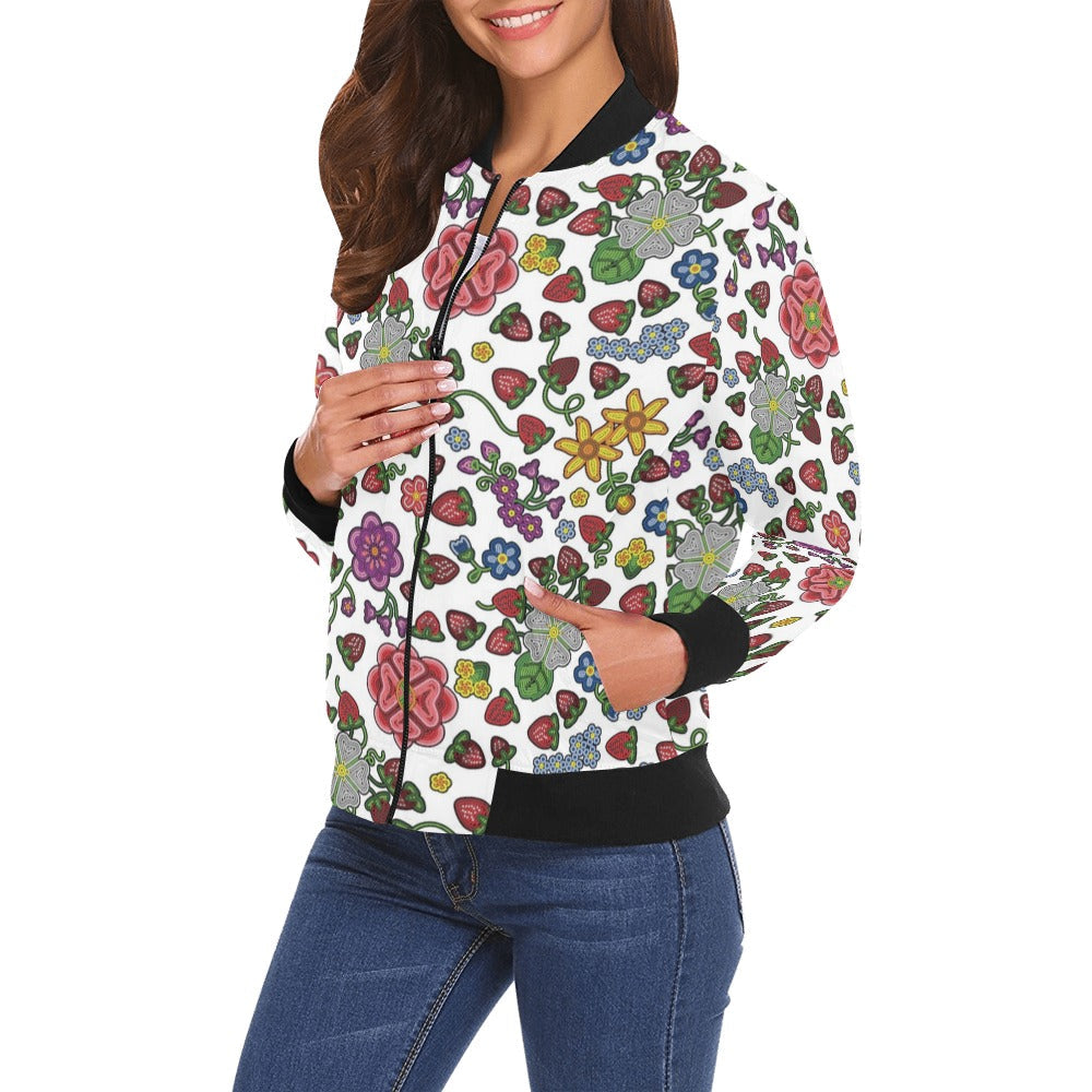 Berry Pop White Bomber Jacket for Women