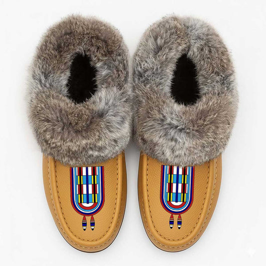 Prairie Signal Tan Leather Mottled Fur Moccasin
