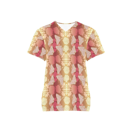 Butterfly and Roses on Geometric Scrub Top