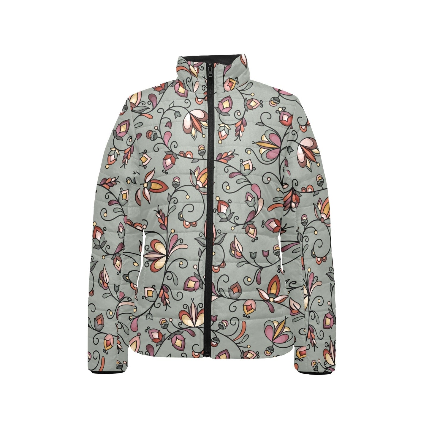 Burnt Sky Petals Green Women's Stand Collar Padded Jacket