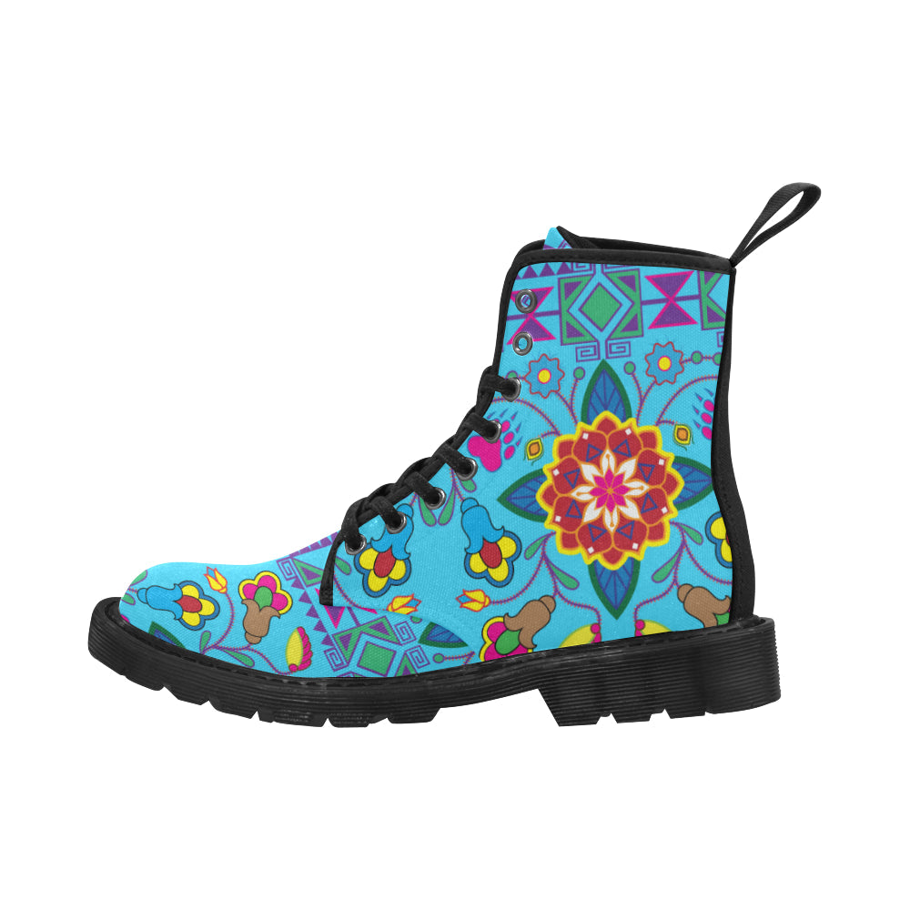 Geometric Floral Winter-Sky Blue Boots