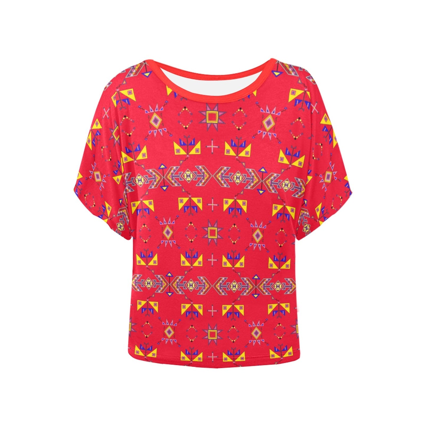 Scattered Generations Red Women's Batwing-Sleeved Blouse T shirt