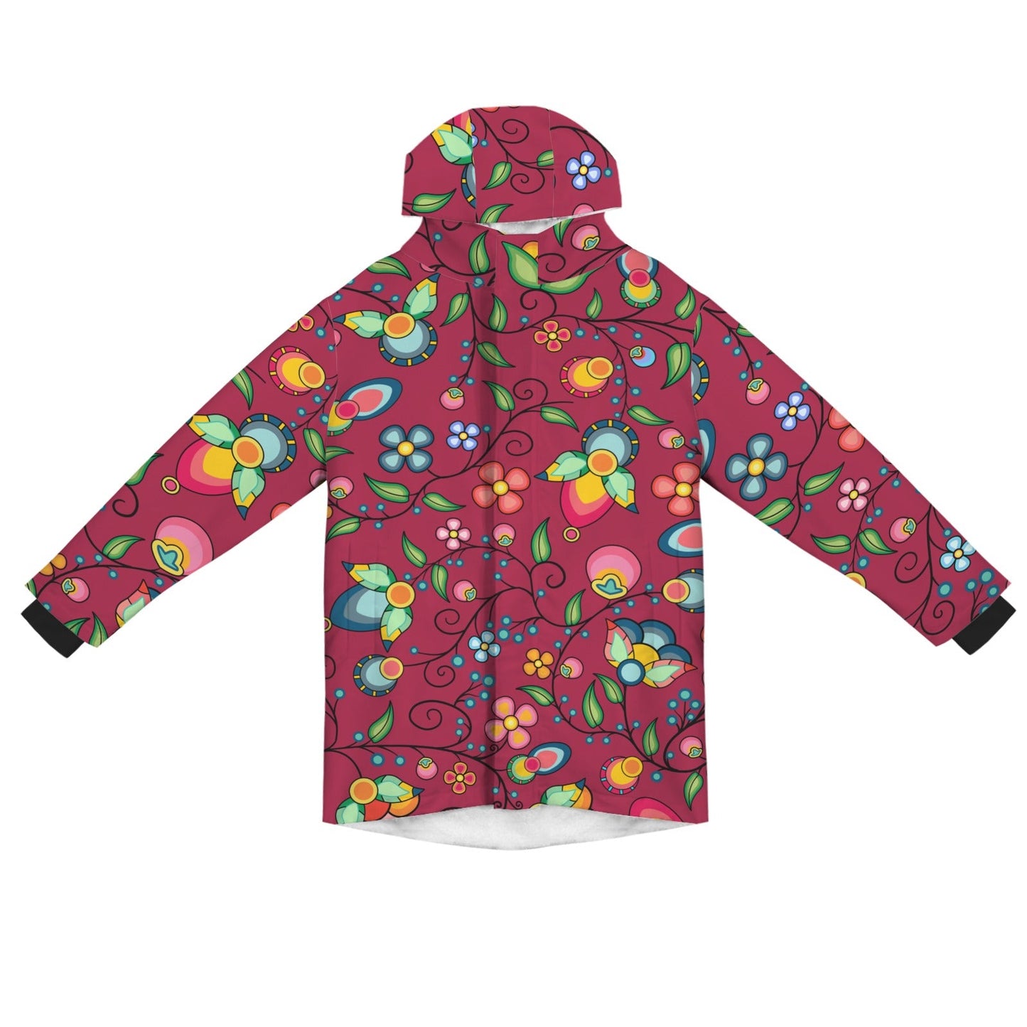 Floral Bounty Magenta Unisex Sherpa Lined Hooded Coat