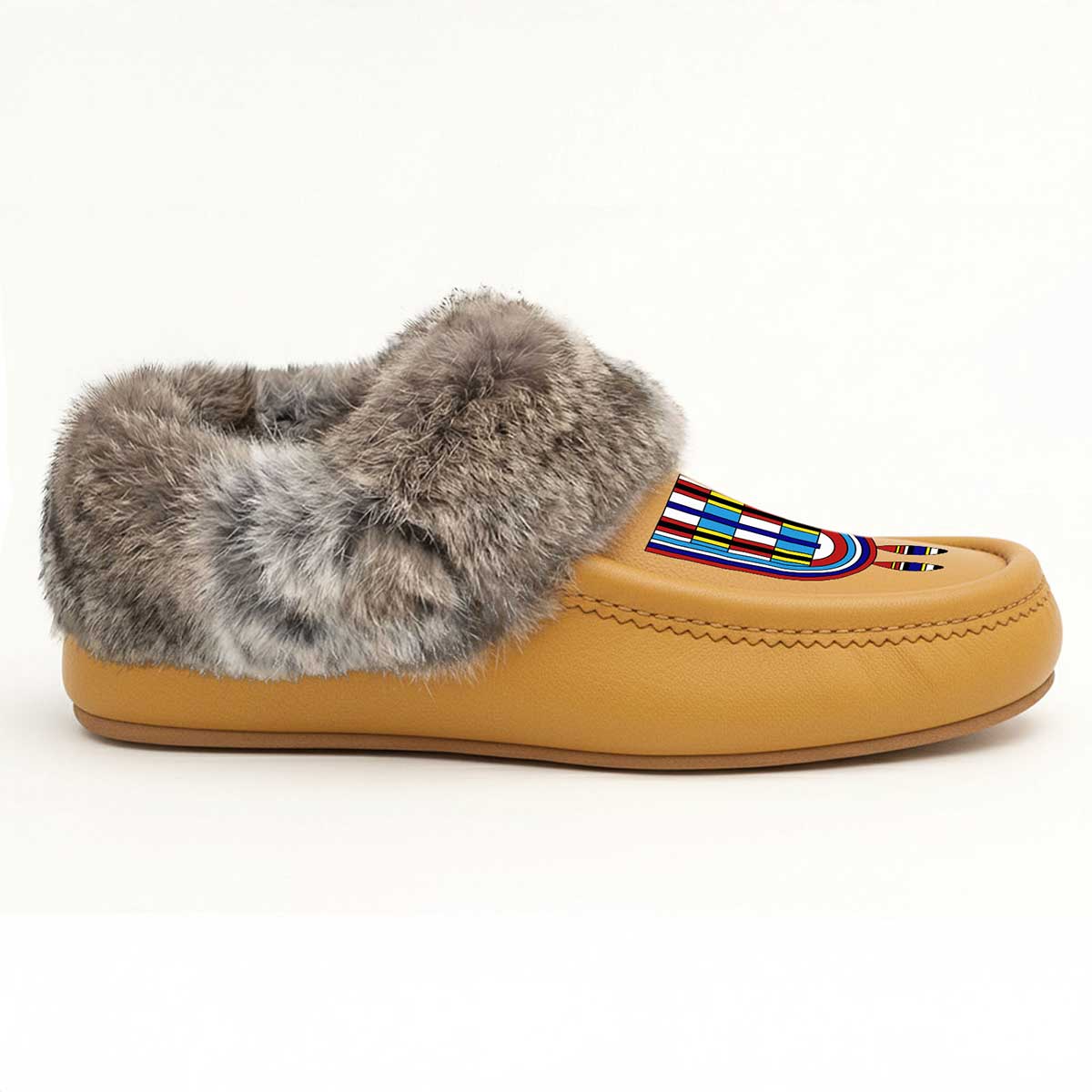 Prairie Signal Tan Leather Mottled Fur Moccasin