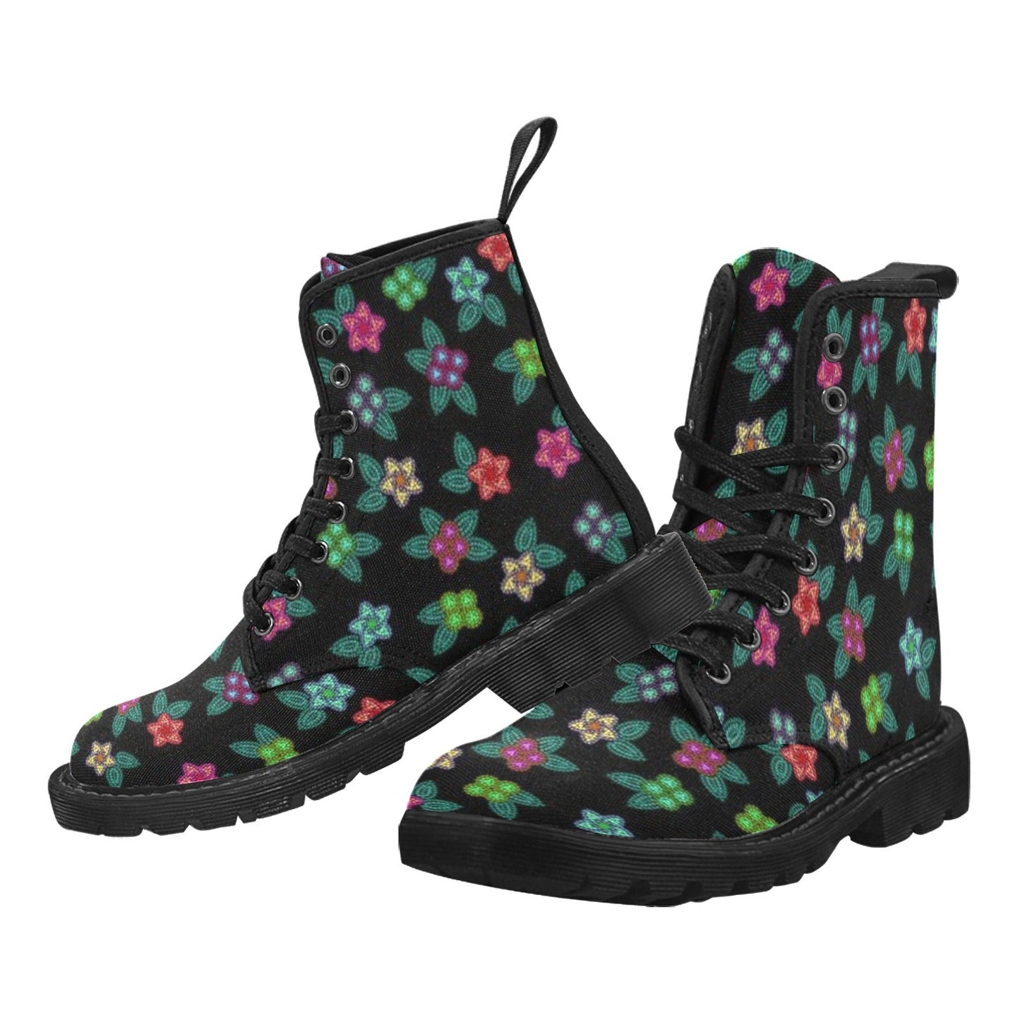 Berry Flowers Black Boots for Men