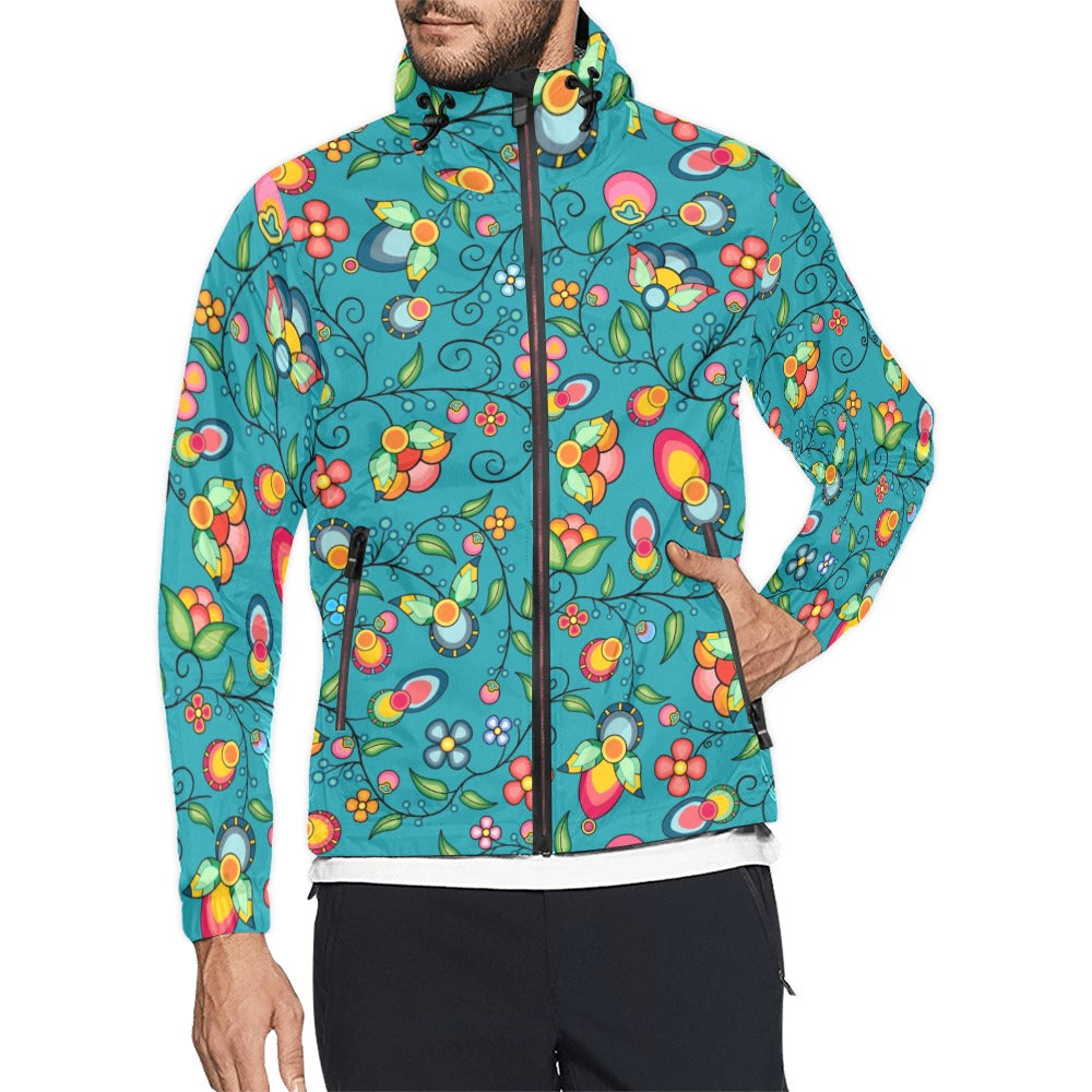 Floral Bounty Teal Men's Windbreaker