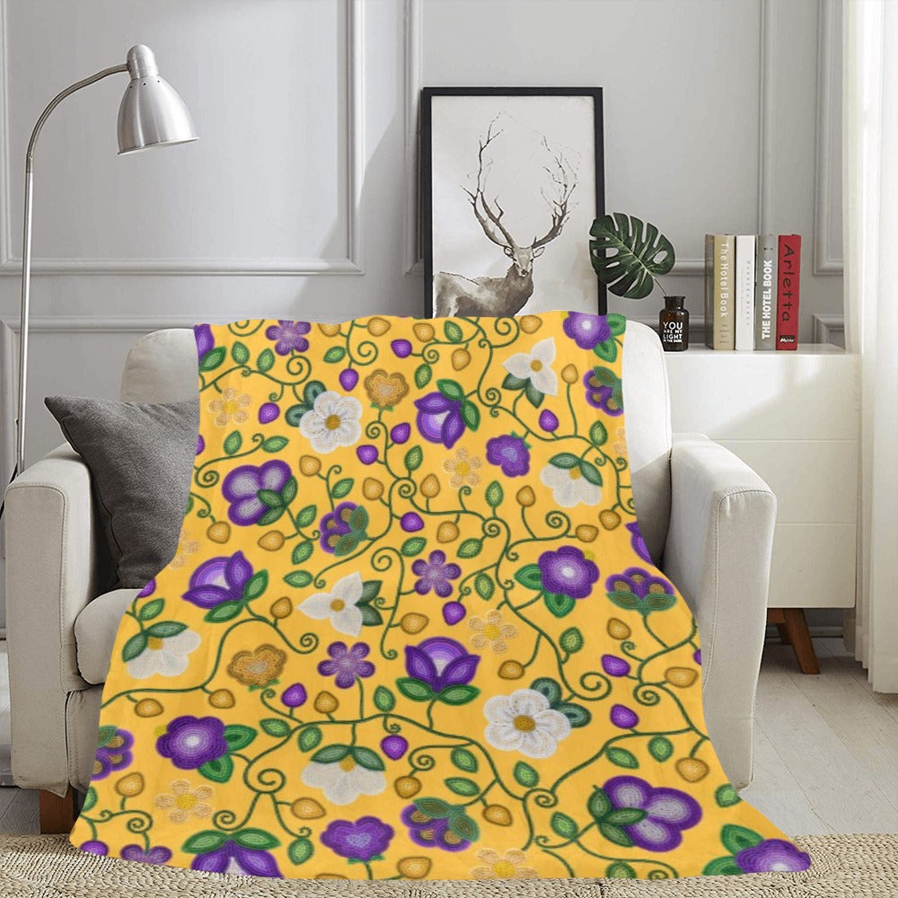 Midnight Moss Bloom Yellow X-Large Micro Fleece Blanket