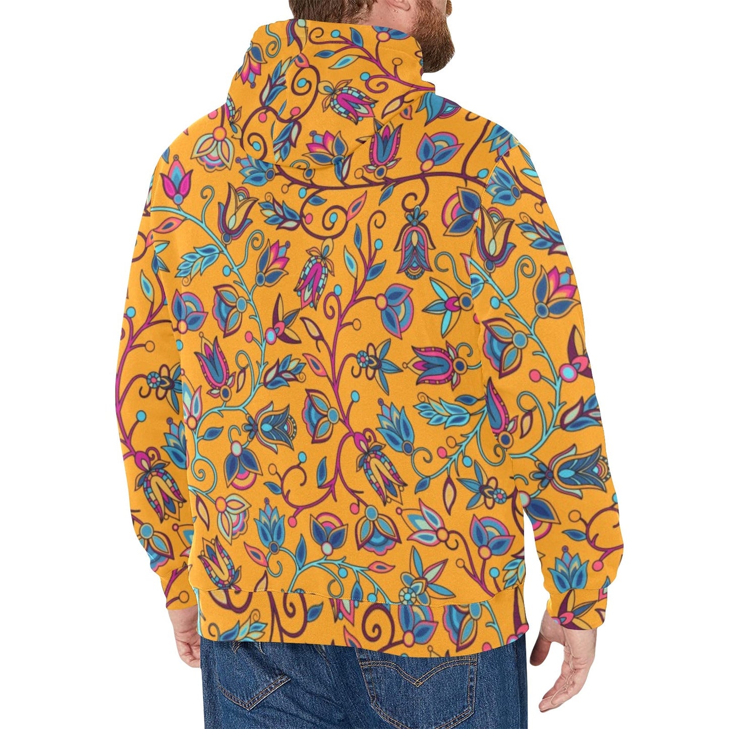 Buffalo Bloom Orange Men's Long Sleeve Fleece Hoodie