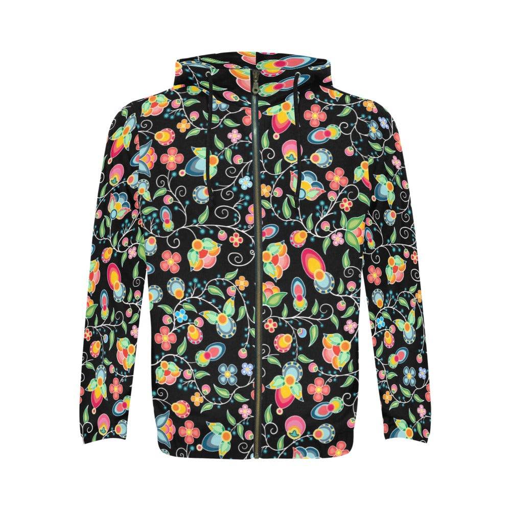 Floral Bounty Black Men's Zipper Hoodie