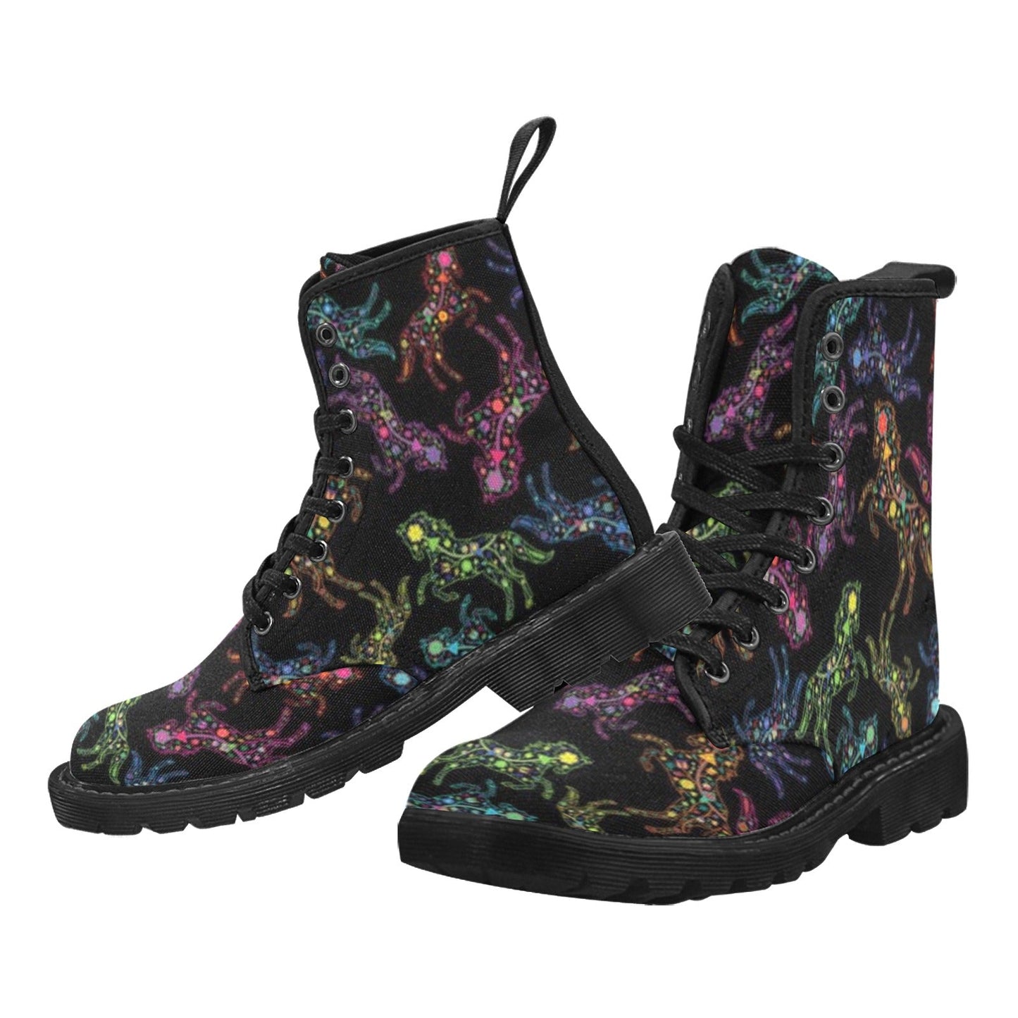 Neon Floral Horses Boots