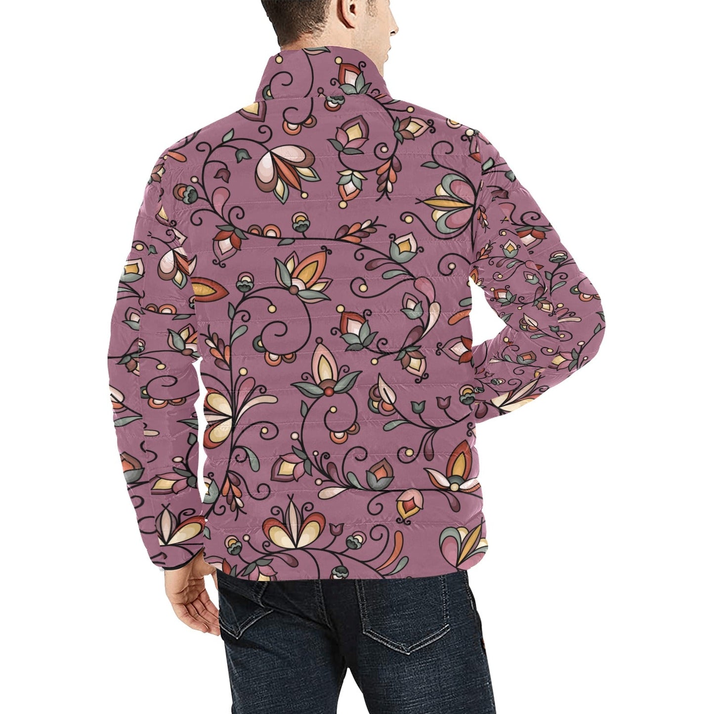 Burnt Sky Petals Magenta Men's Padded Jacket