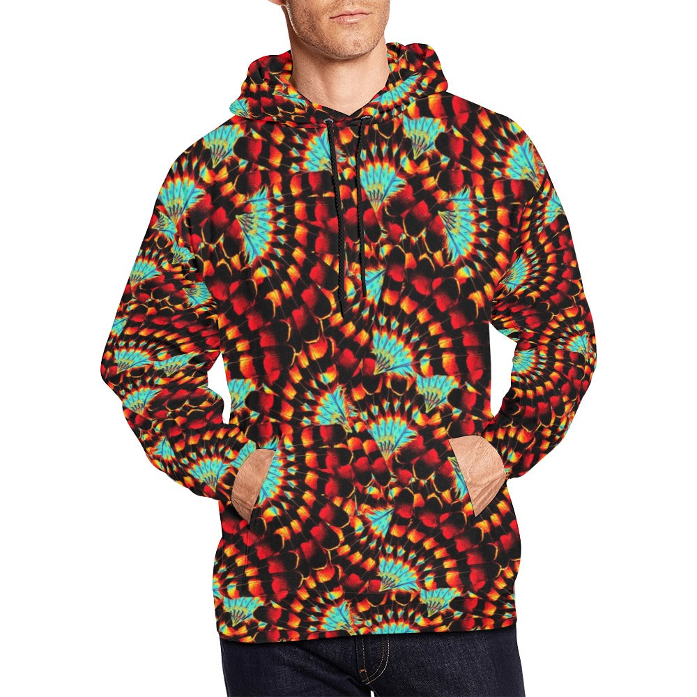 Hawk Feathers Fire and Turquoise Hoodie for Men