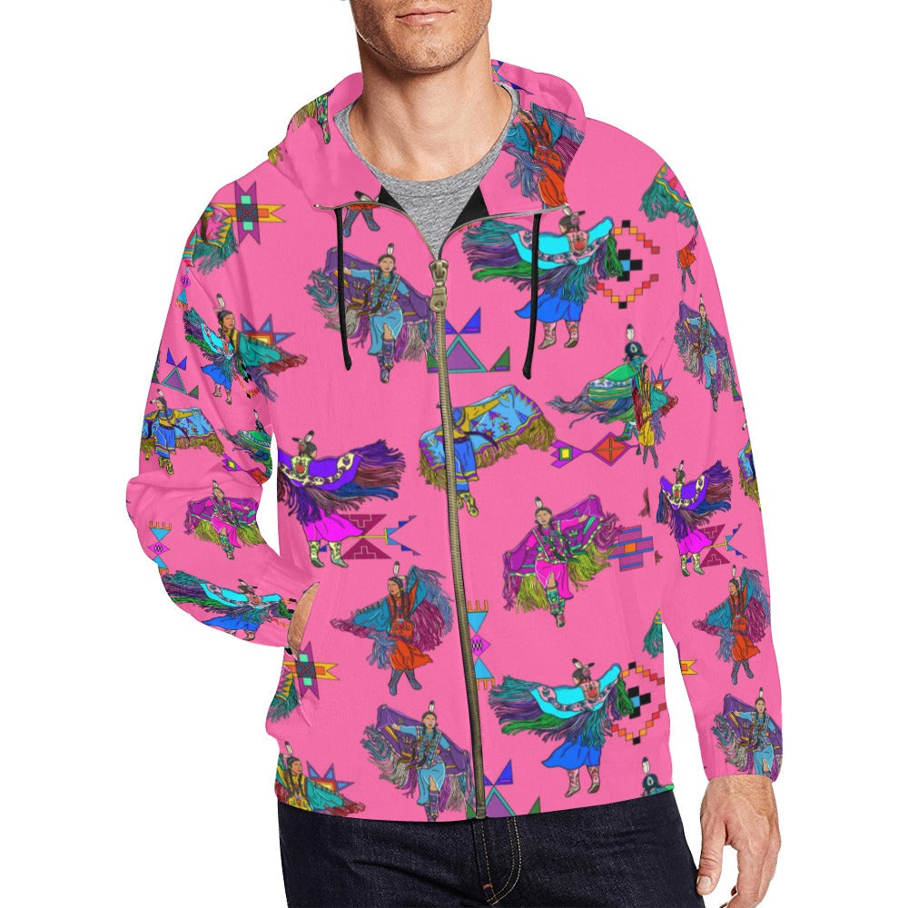 Women's Fancy Dancers Pink Men's Zipper Hoodie
