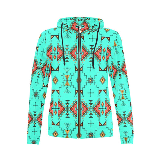 Thunder Flight Turquoise Full Zip Hoodie for Women