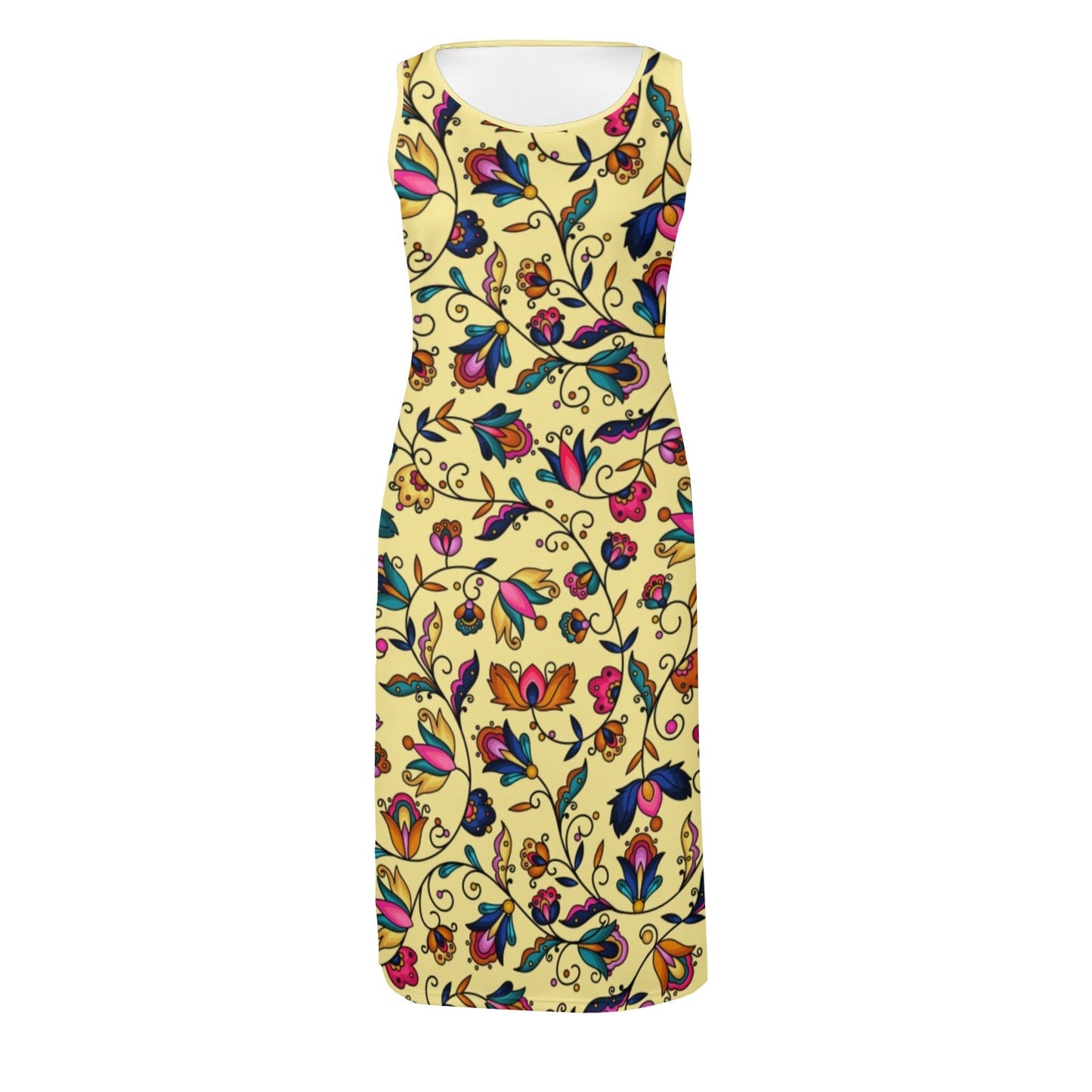 Copper Prairie Petals Yellow Phaedra Sleeveless Open Fork Long Dress