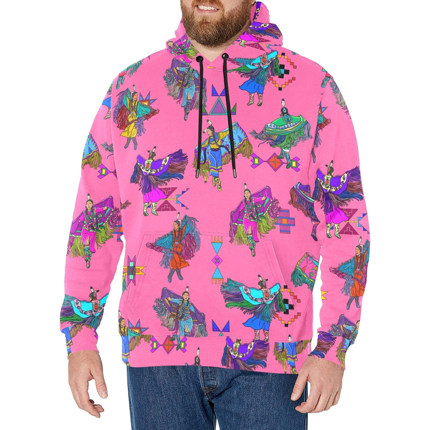 Women's Fancy Dancers Pink Men's Long Sleeve Fleece Hoodie