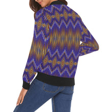 Load image into Gallery viewer, Fire Feather Blue Bomber Jacket for Women
