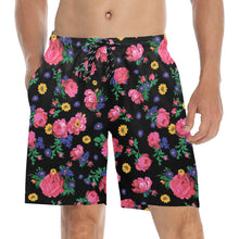 Load image into Gallery viewer, Kokum Ceremony Black Men&#39;s Mid-Length Beach Shorts
