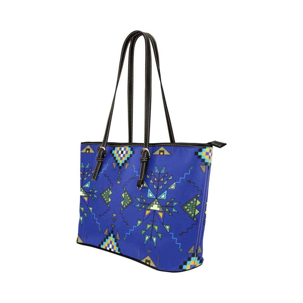 Bear Shield Dark Blue Leather Tote
