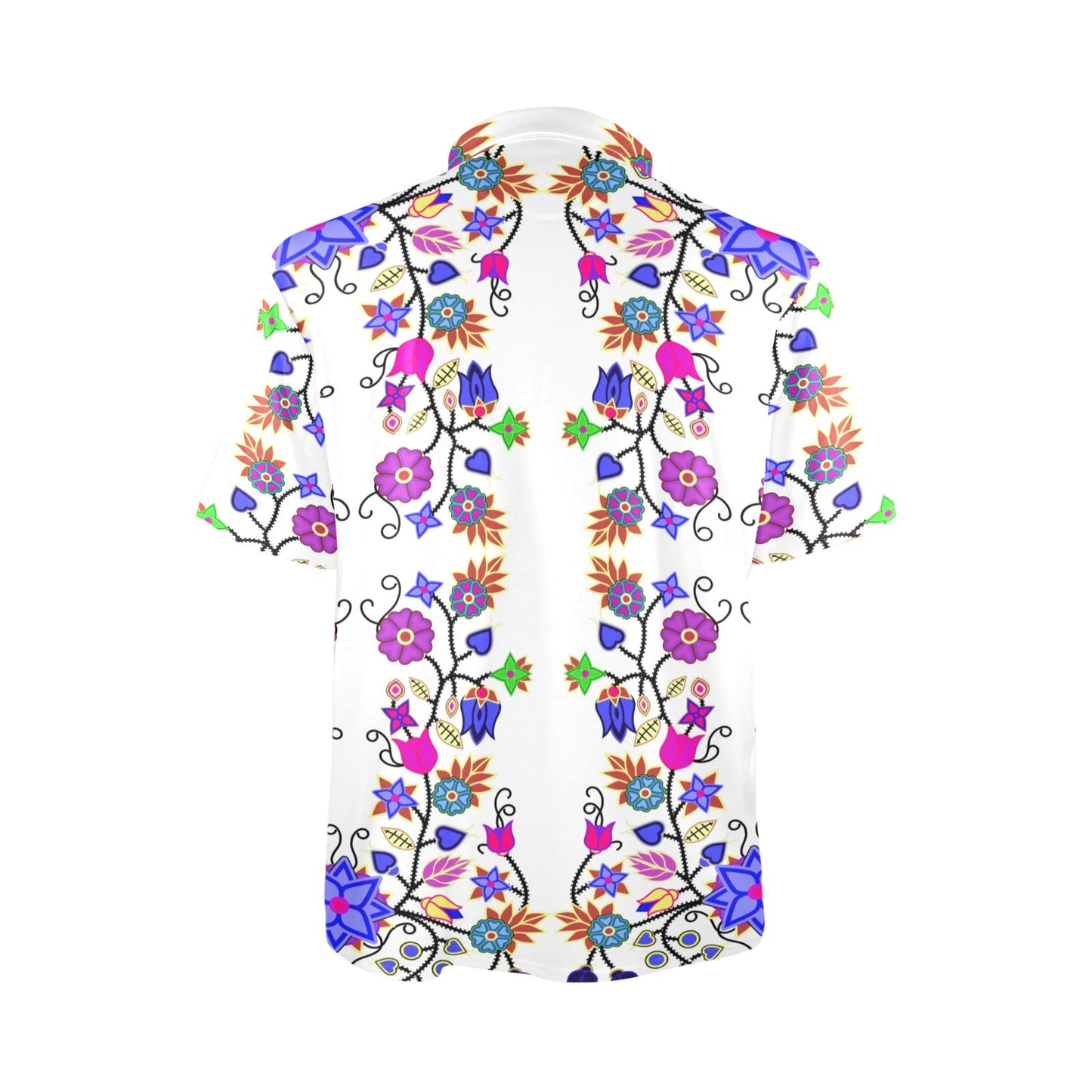 Floral Beadwork Seven Clans White Polo Shirt