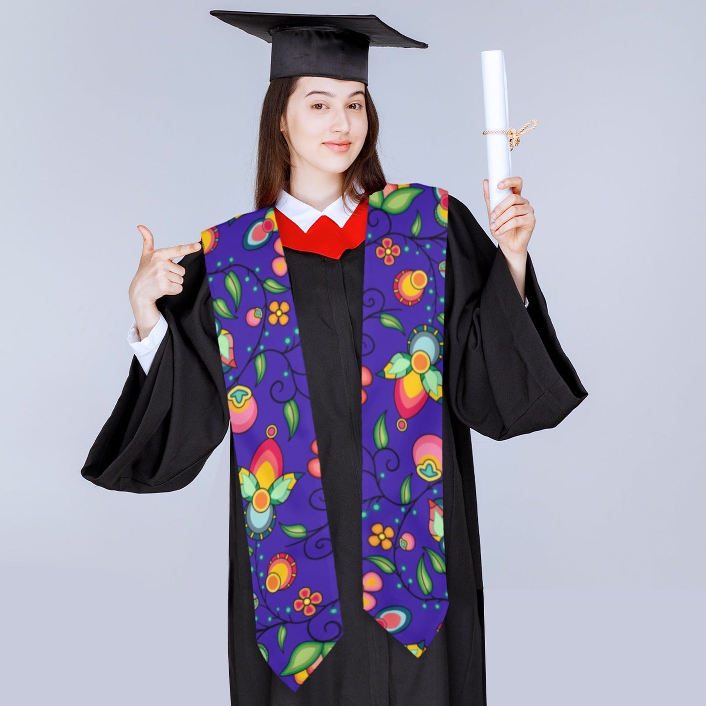Floral Bounty Blue Graduation Stole