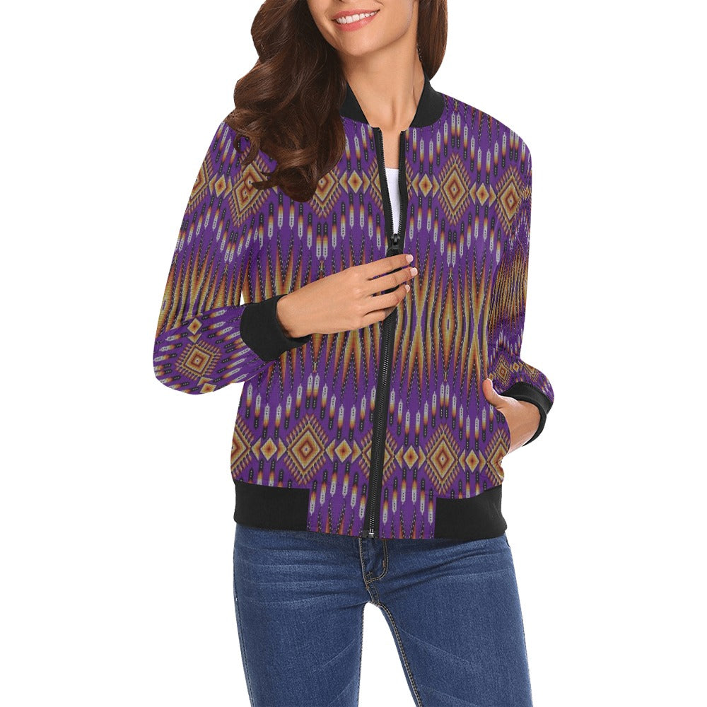 Fire Feather Purple Bomber Jacket for Women