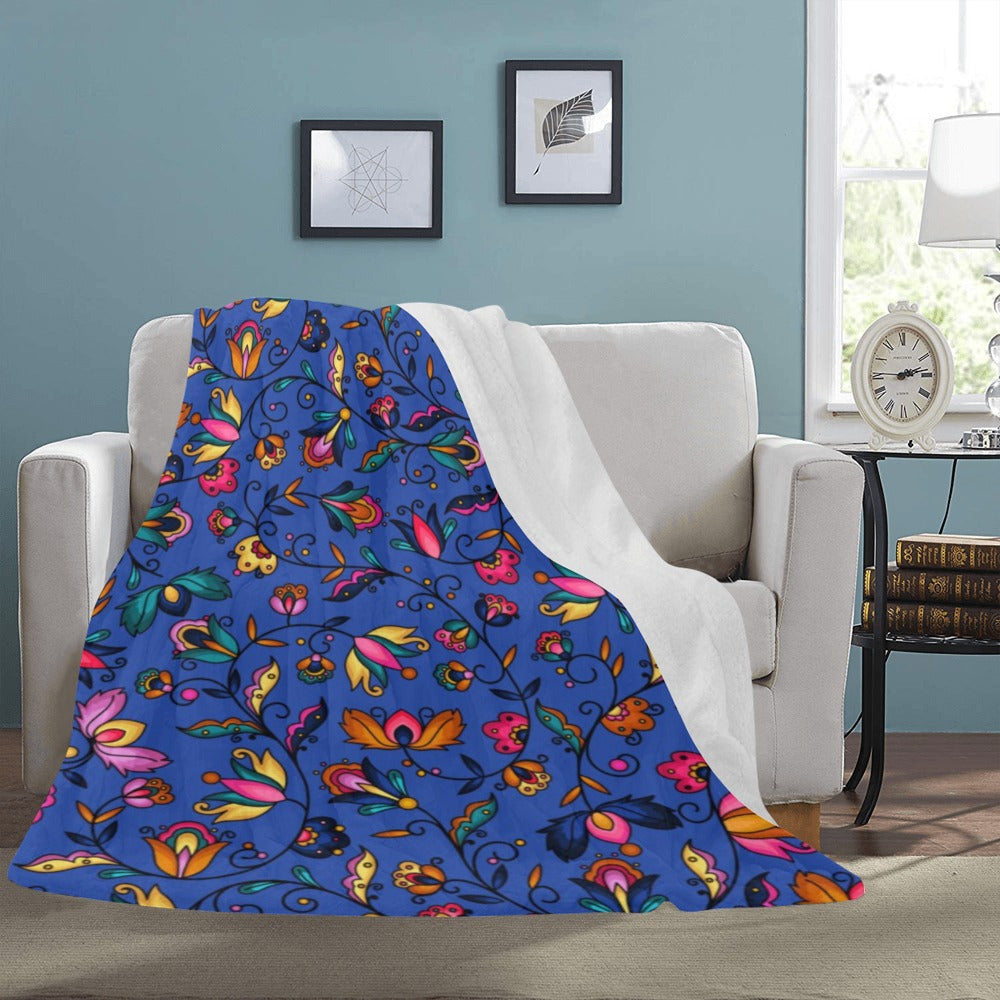 Copper Prairie Petals Blue X-Large Micro Fleece Blanket