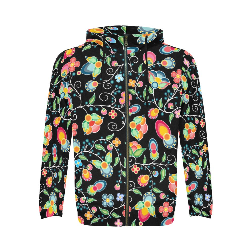 Floral Bounty Black Zip Hoodie