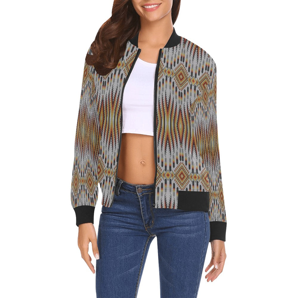 Fire Feather White Bomber Jacket for Women