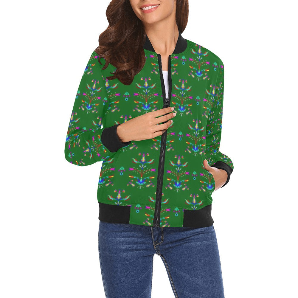 Dakota Damask Green Bomber Jacket for Women