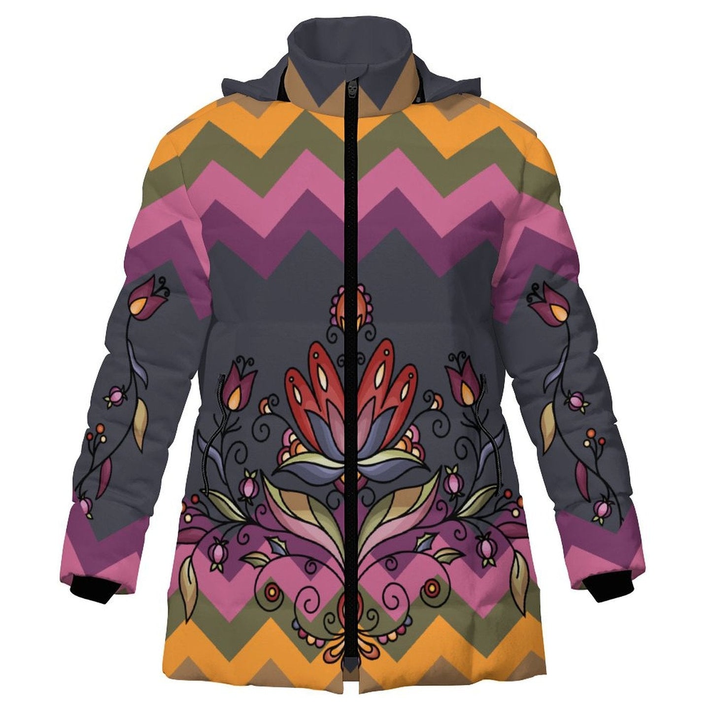 Red Willow Whispers Women's Hooded Puffer Coat