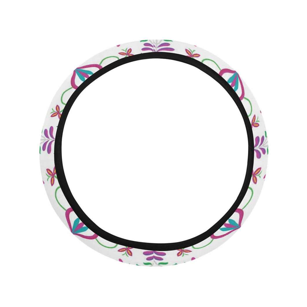 Quilled Divine White Steering Wheel Cover with Elastic Edge