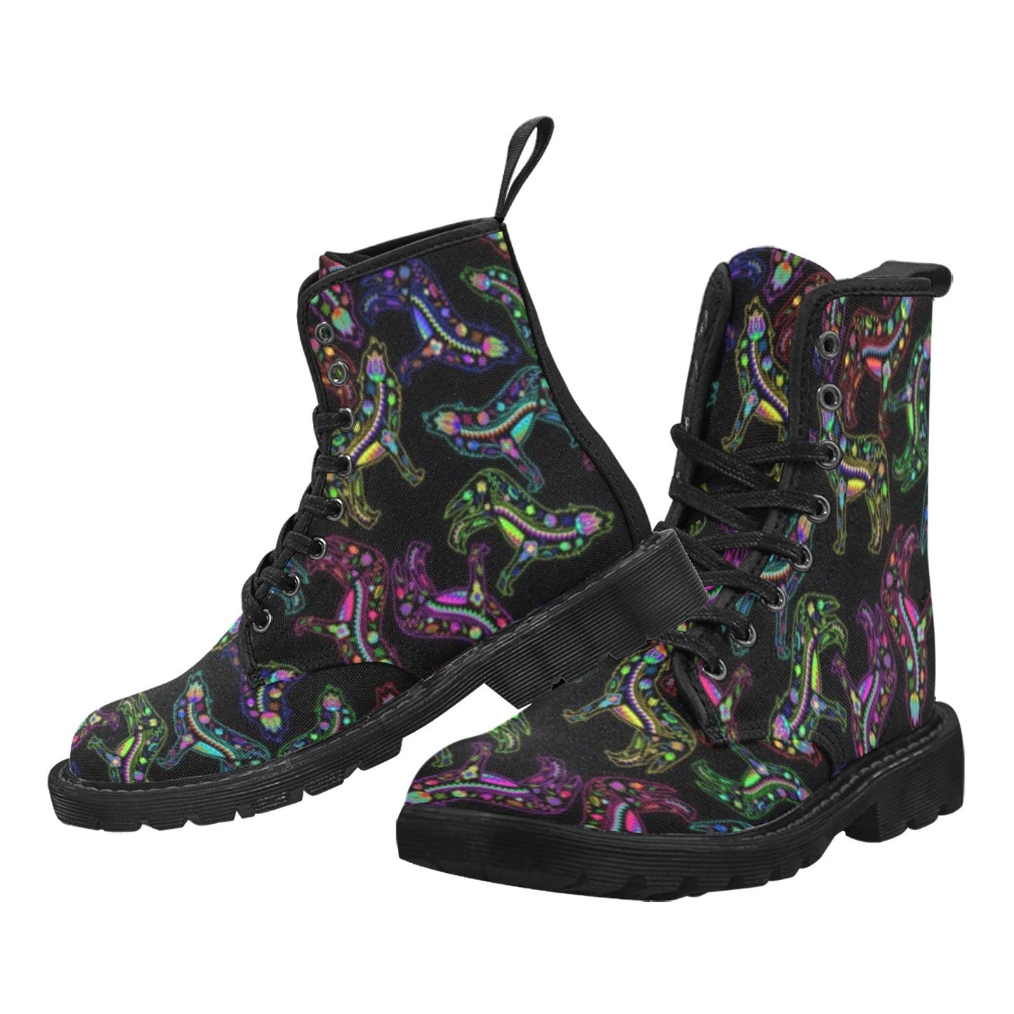 Neon Floral Wolves Boots for Men