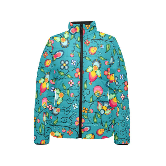 Floral Bounty Teal Stand Collar Jacket