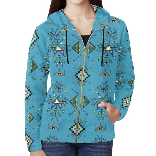 Bear Shield Blue Full Zip Hoodie for Women