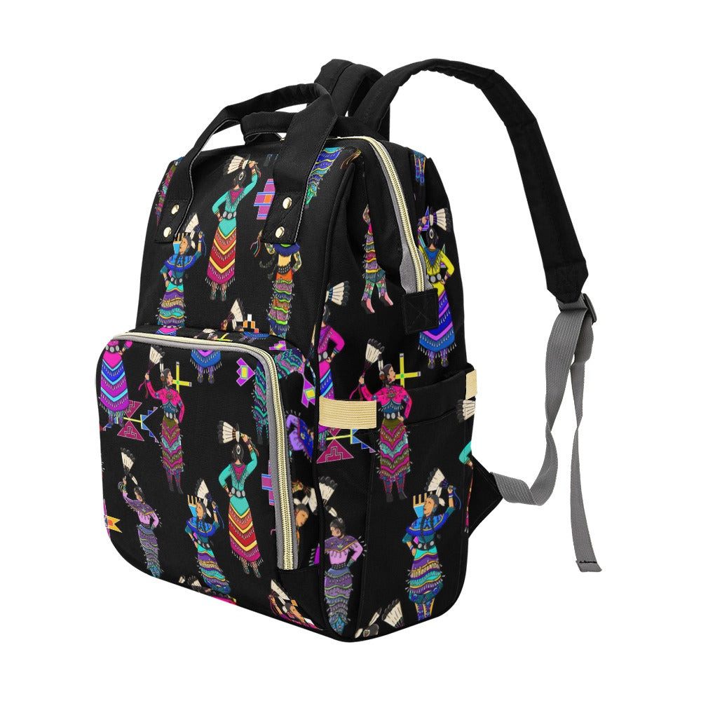 Women's Jingle Dancers Black Multi-Function Diaper Backpack