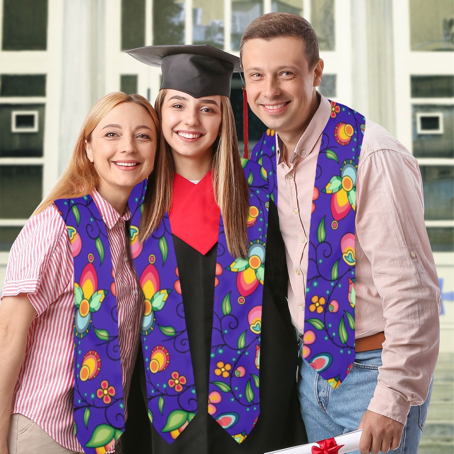 Floral Bounty Blue Graduation Stole