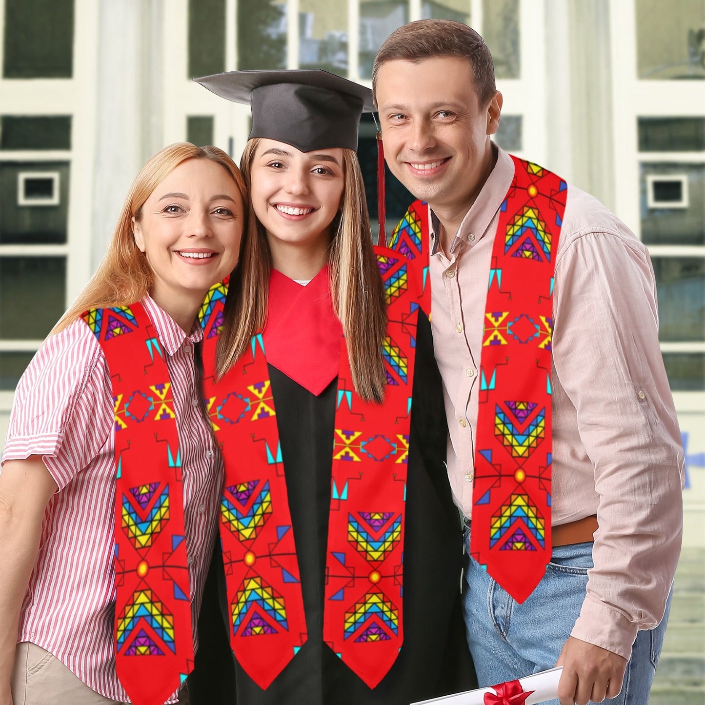 Rainy Chief Rainbow Red Graduation Stole