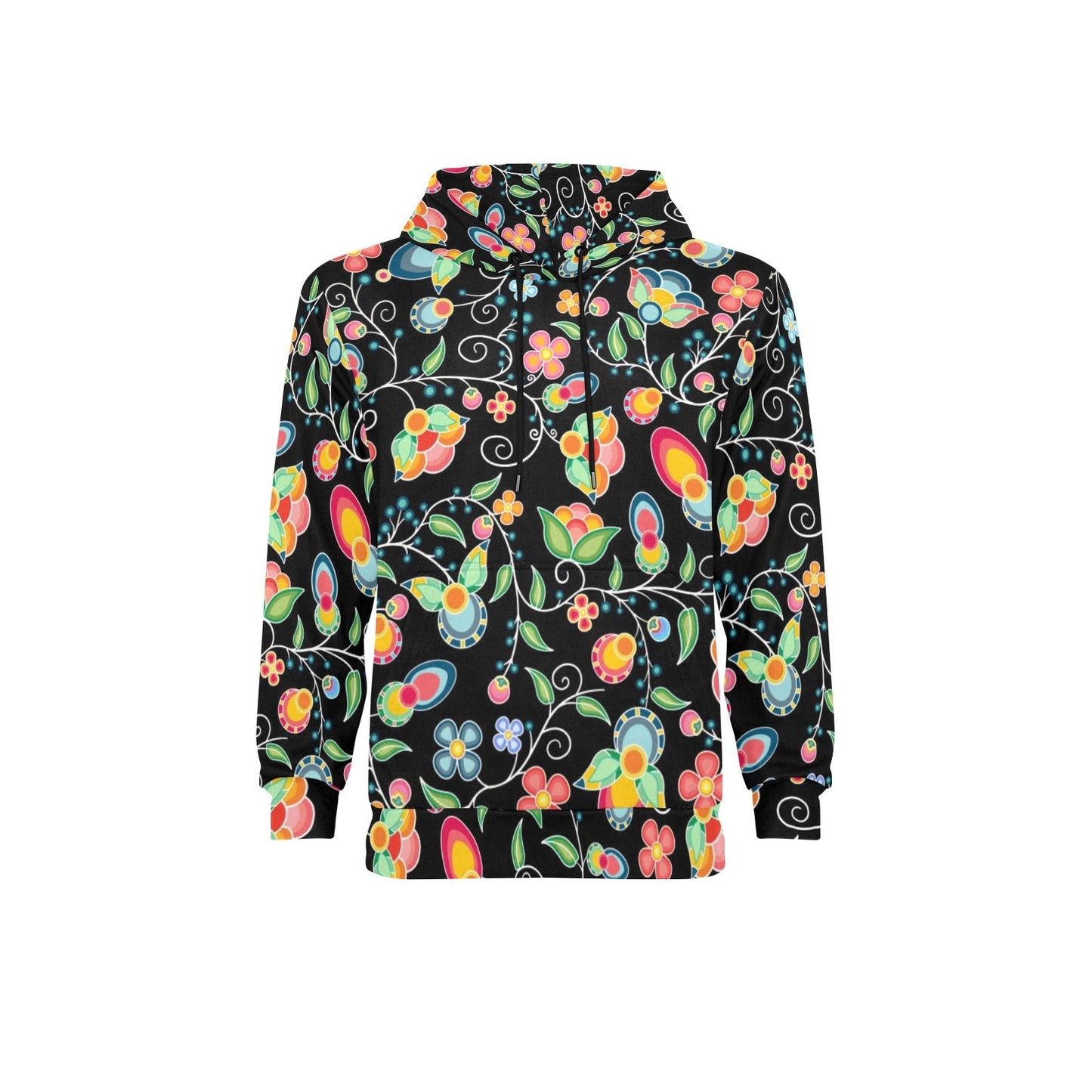 Floral Bounty Black Men's Long Sleeve Fleece Hoodie
