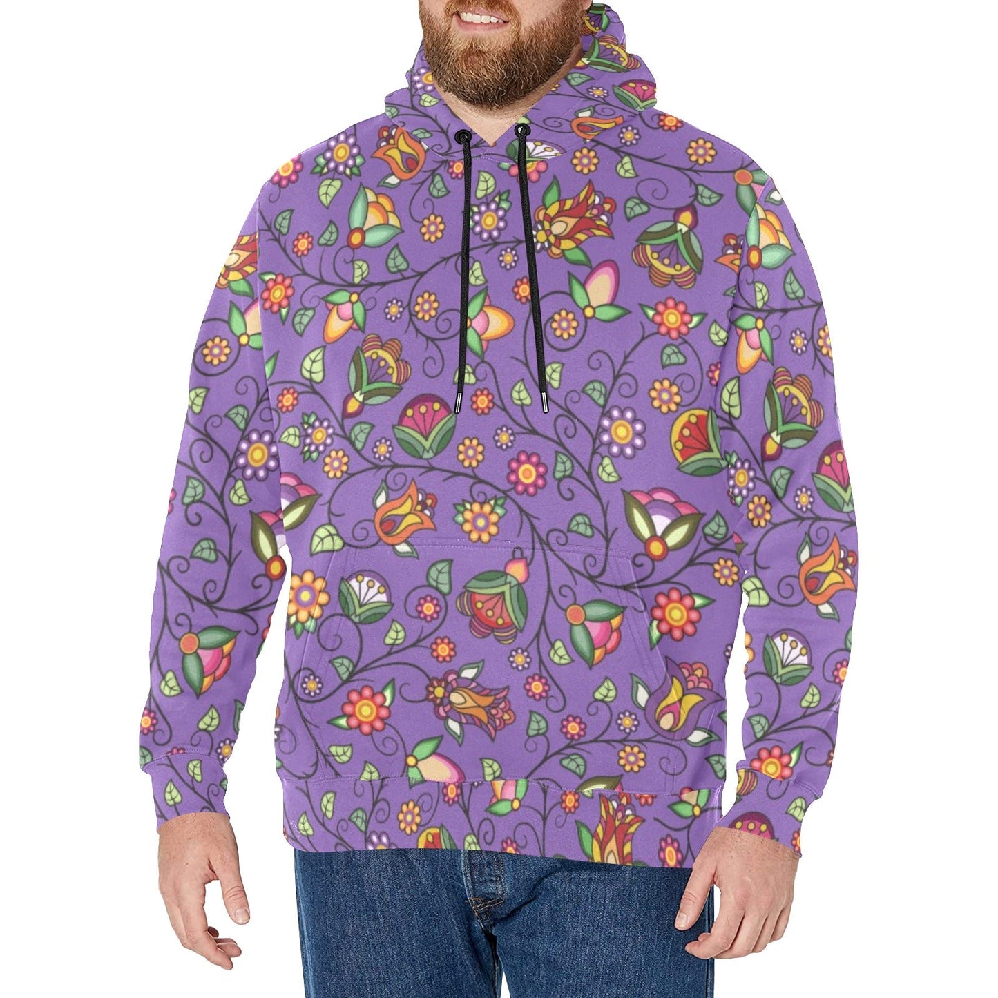 Heartbeat Petals Purple Men's Long Sleeve Fleece Hoodie