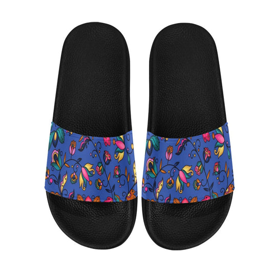 Copper Prairie Petals Blue Slide Sandals