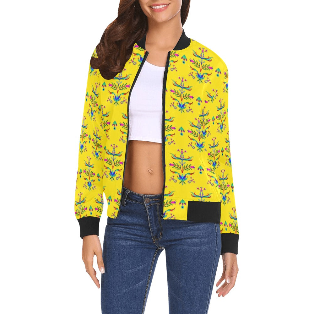 Dakota Damask Yellow Bomber Jacket for Women