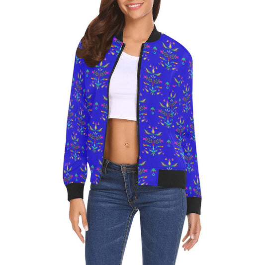 Dakota Damask Blue Bomber Jacket for Women