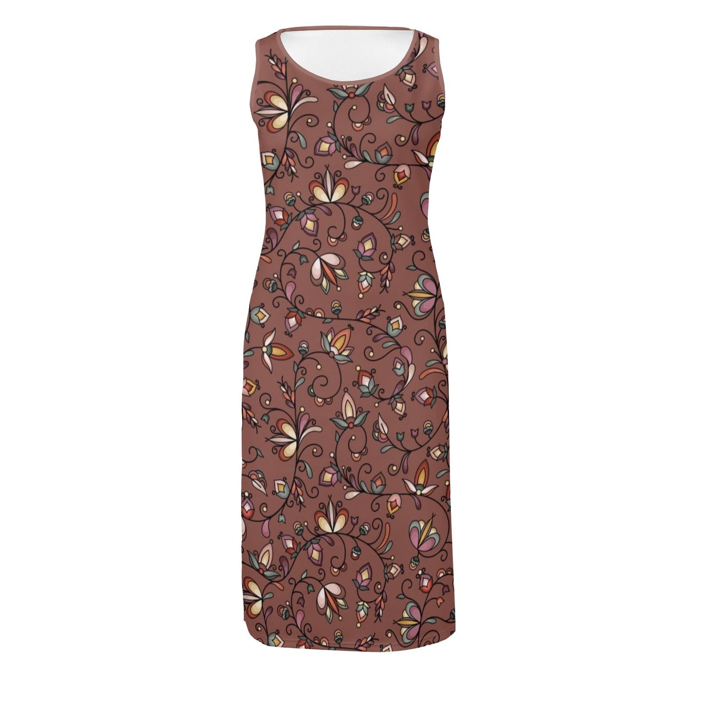 Burnt Sky Petals Brown Phaedra Sleeveless Open Fork Long Dress