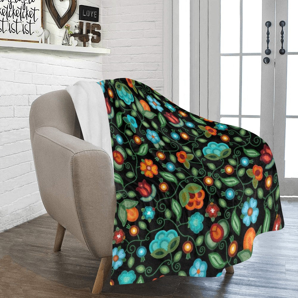 Prairie Fire Petals Black Large Micro Fleece Blanket