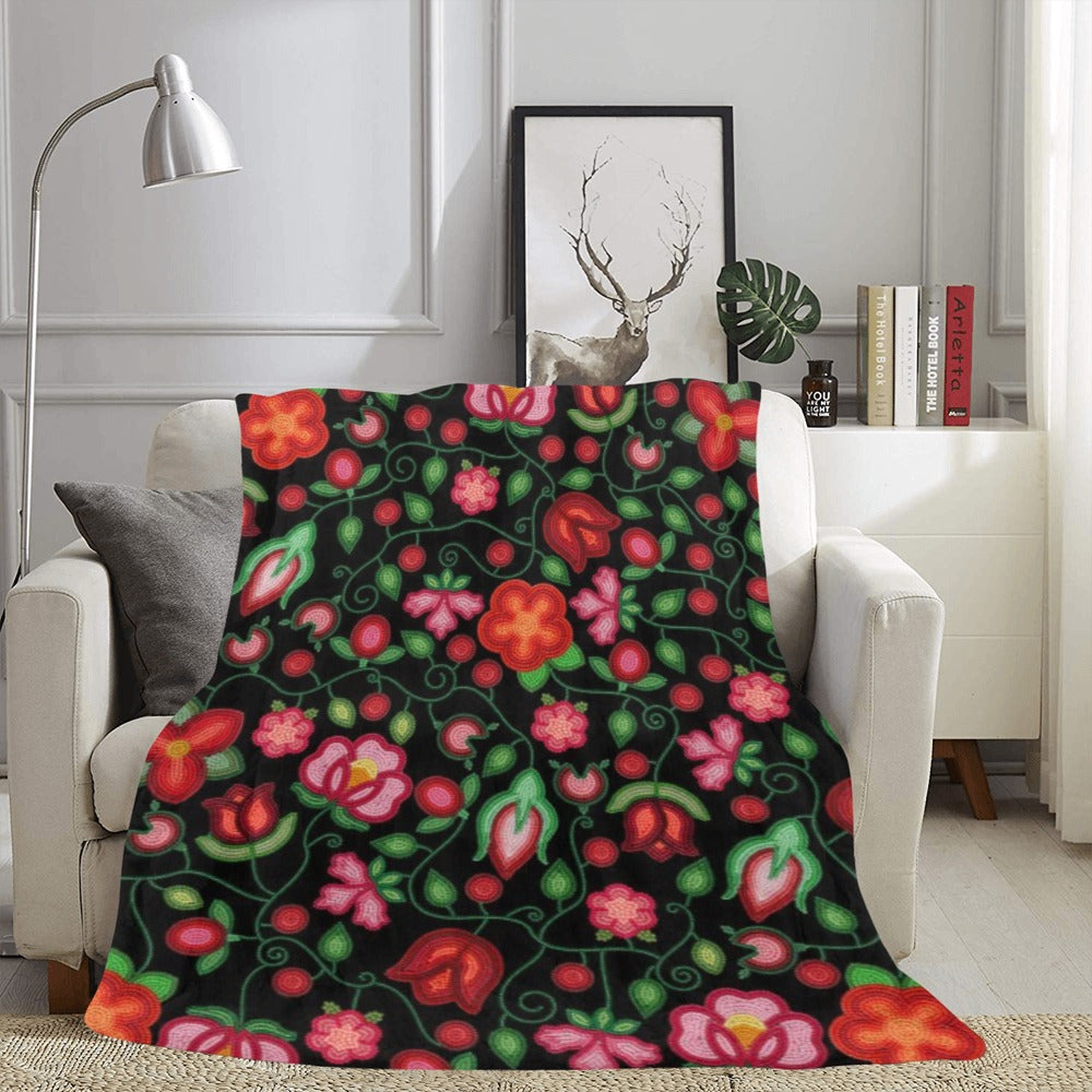 Rose Reverie Black X-Large Micro Fleece Blanket